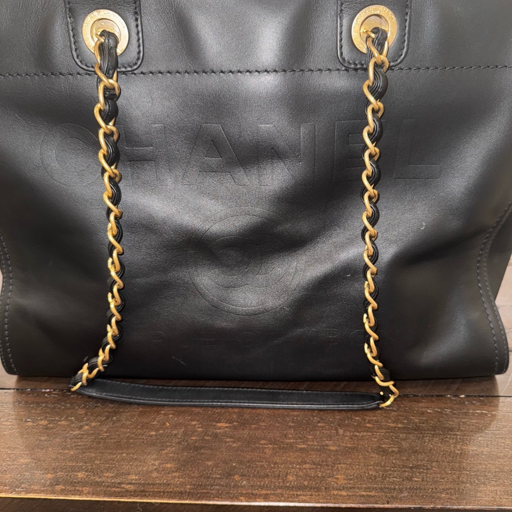 CHANEL Black Caviar Deauville Tote Gold Chain | Authentic + Card